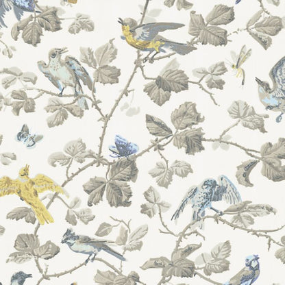 Winter Birds Wallpaper - Yellow & Stone on White - 100/2008