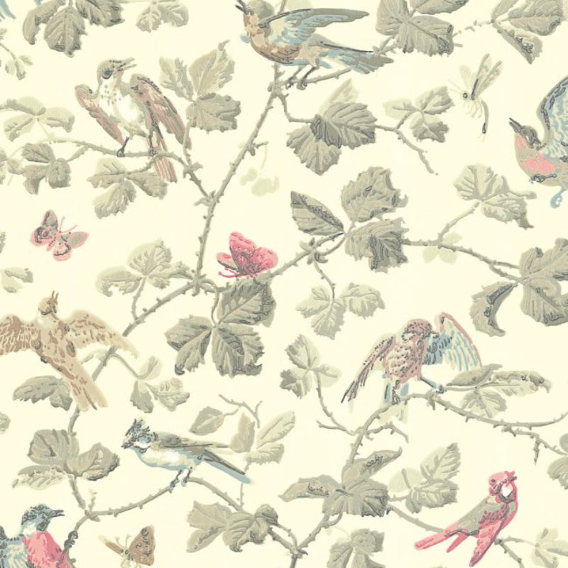 Winter Birds Wallpaper - Rose & Old Olive on Cream - 100/2009