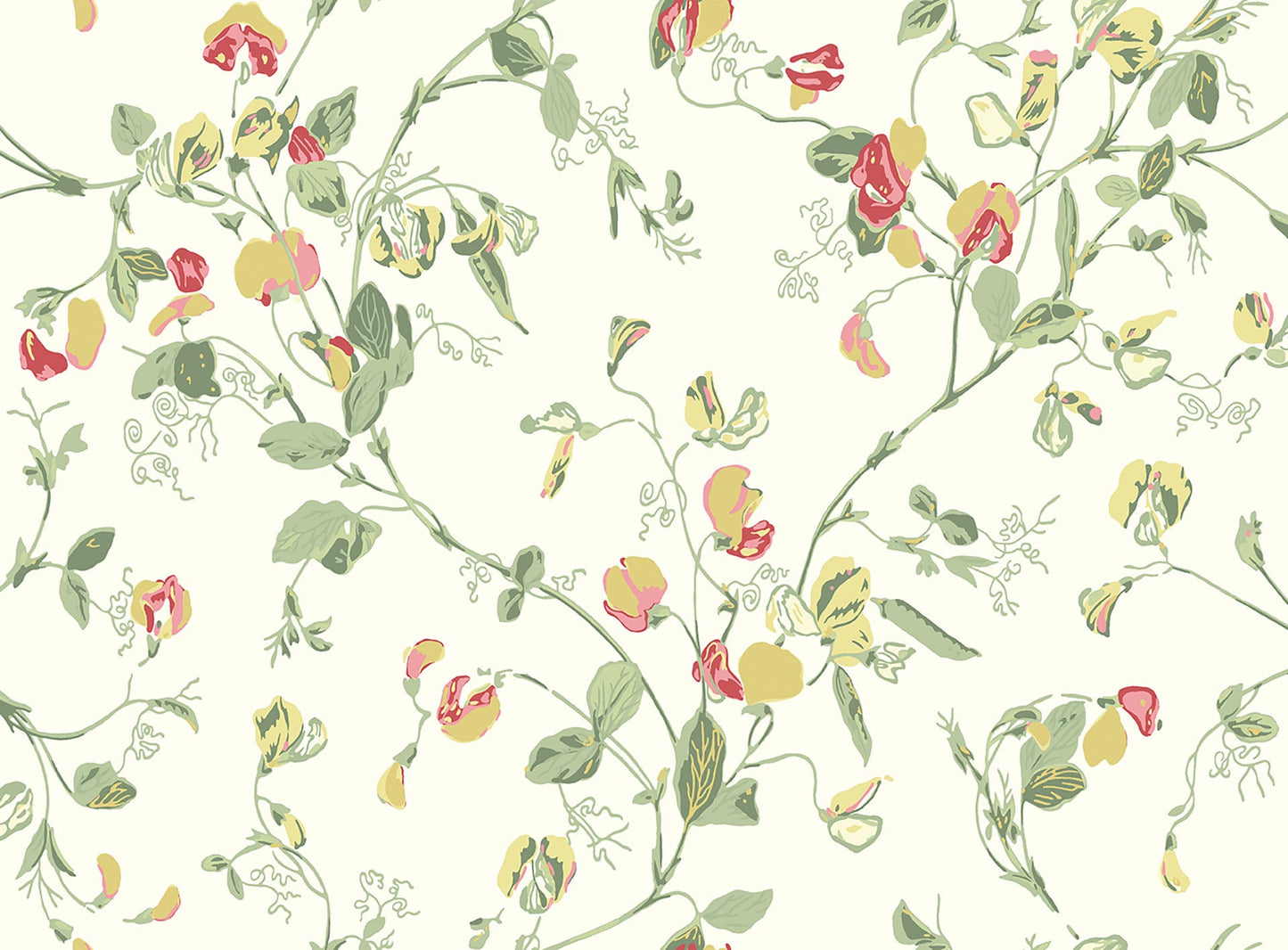 Sweet Pea Archive Anthology Wallpaper - Yellow & Coral on Cream - 100/6027