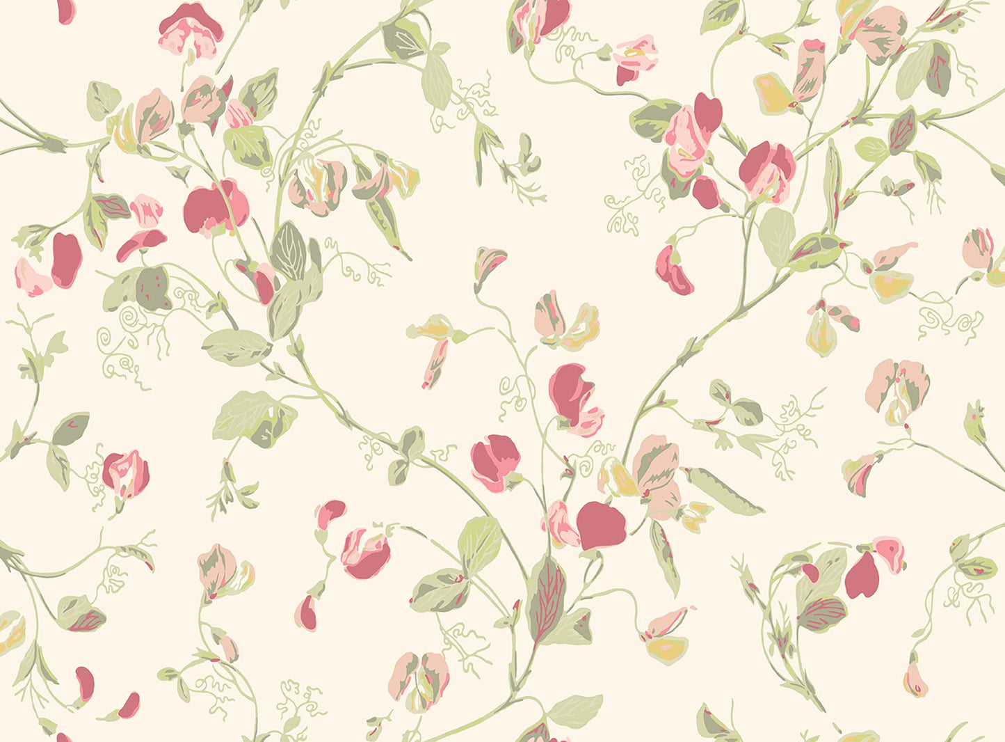 Sweet Pea Archive Anthology Wallpaper - Coral & Olive on Cream - 100/6028