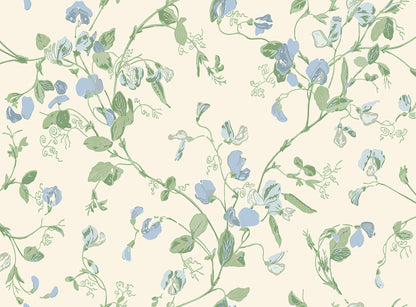 Sweet Pea Archive Anthology Wallpaper - Cerulean & Sky on White - 100/6031