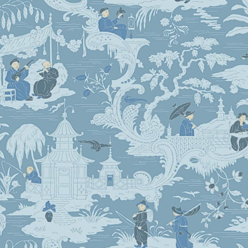 Chinese Toile Wallpaper - Ice Blue - 100/8038