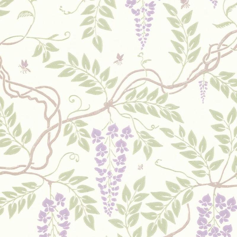 Egerton Wallpaper - Purple & Olive Green on White - 100/9045