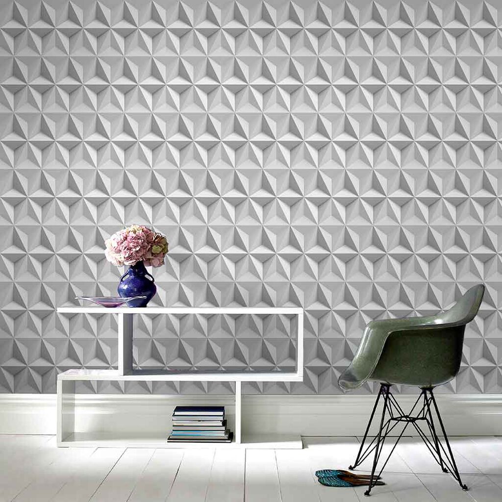 102148 - Origami Wallpaper - White - Graham & Brown