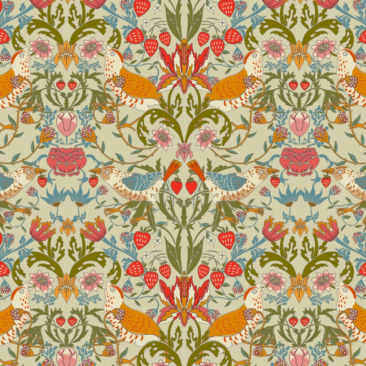 1025 - Strawberry Thief Wallpaper - Pale Olive by Morris Collections