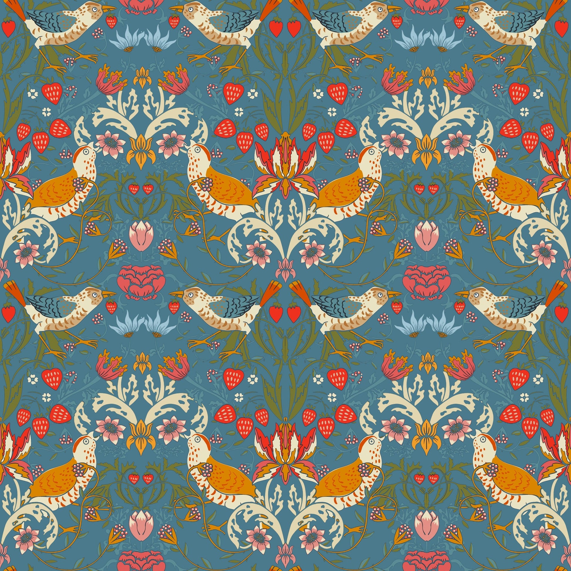 1026 - 1 - Strawberry Thief Wallpaper - Denim by Morris Collections