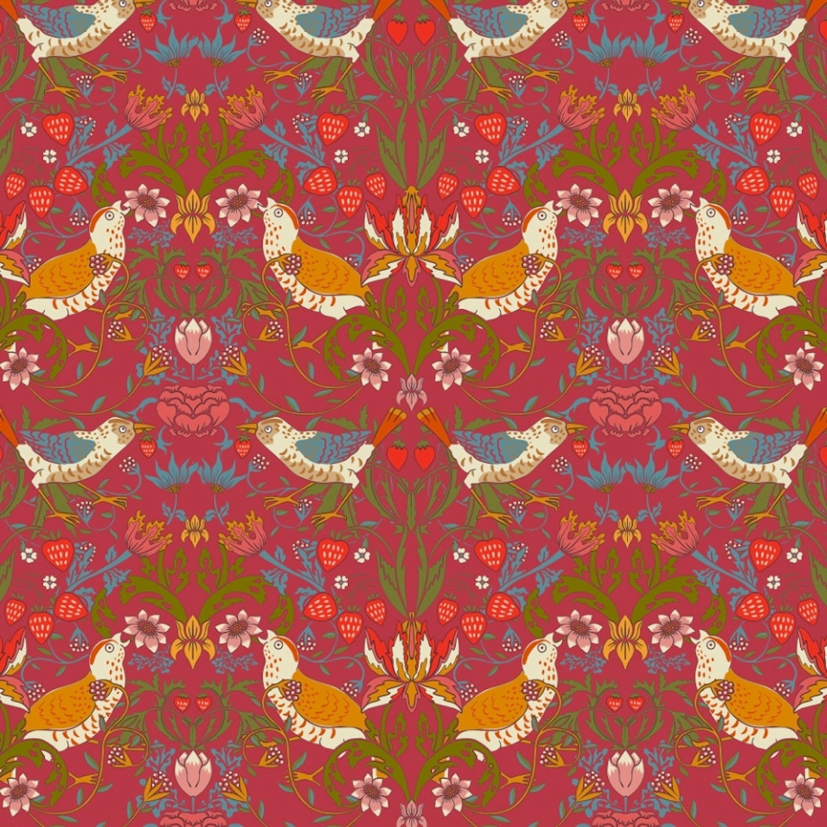 1027 - Strawberry Thief Wallpaper - Crimson-Red by Morris Collections