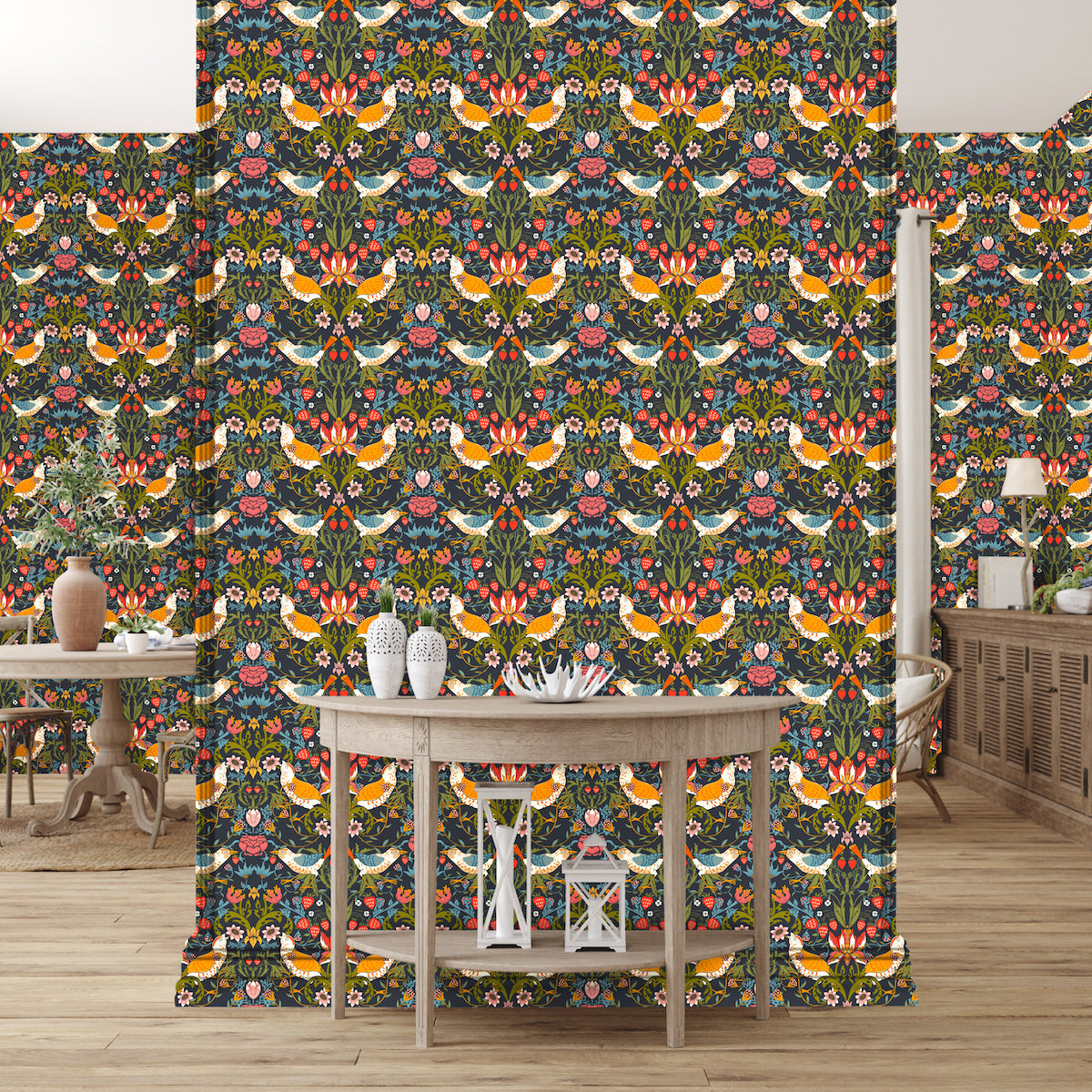 1028 - Strawberry Thief Wallpaper - Midnight by Morris Collections