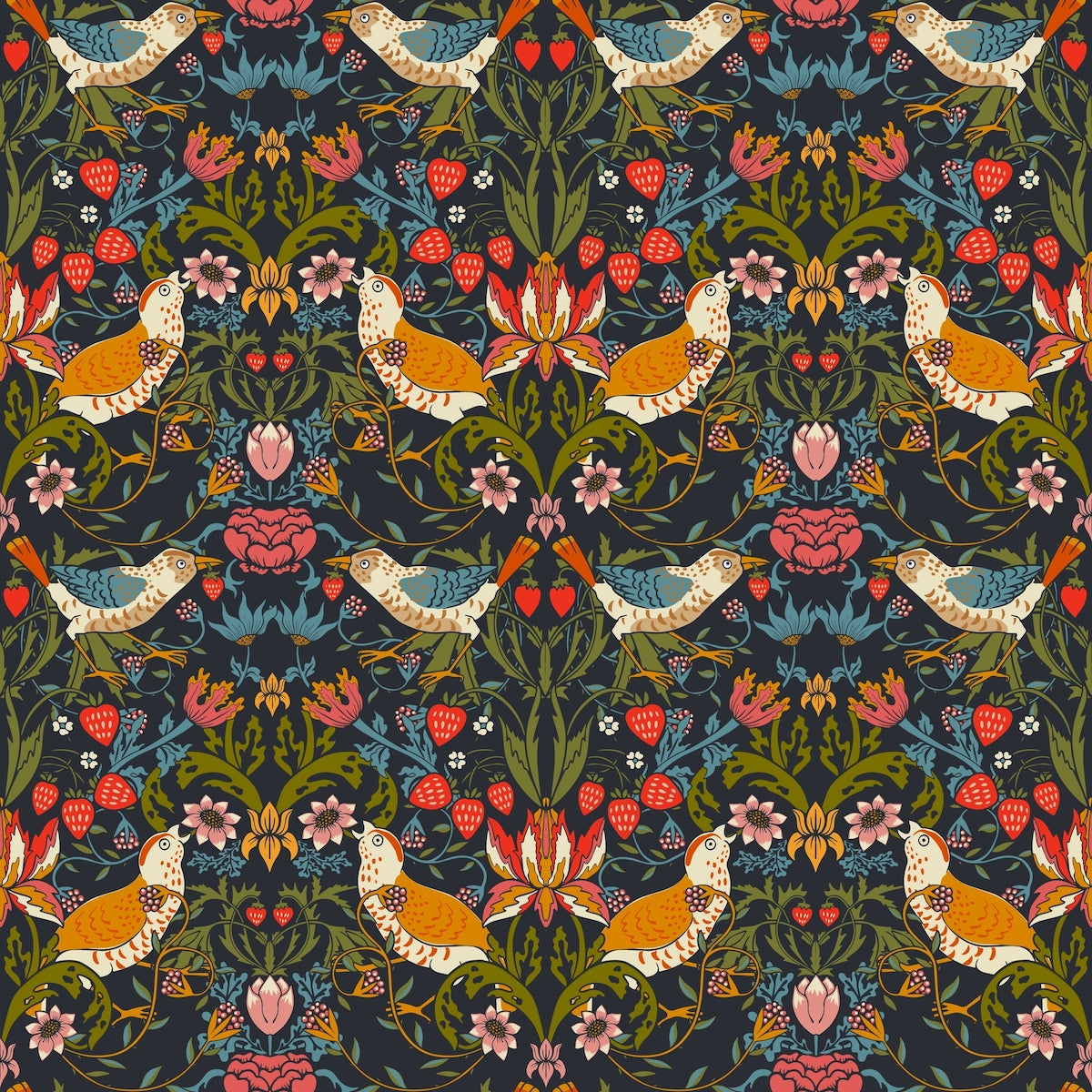 1028 - Strawberry Thief Wallpaper - Midnight by Morris Collections