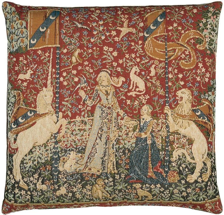 Lady with Unicorn Taste Tapestry Cushion with Feather Filler 