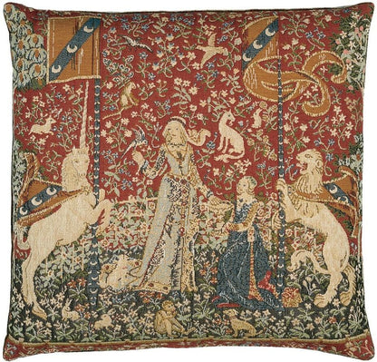 Lady with Unicorn Taste Tapestry Cushion with Feather Filler 