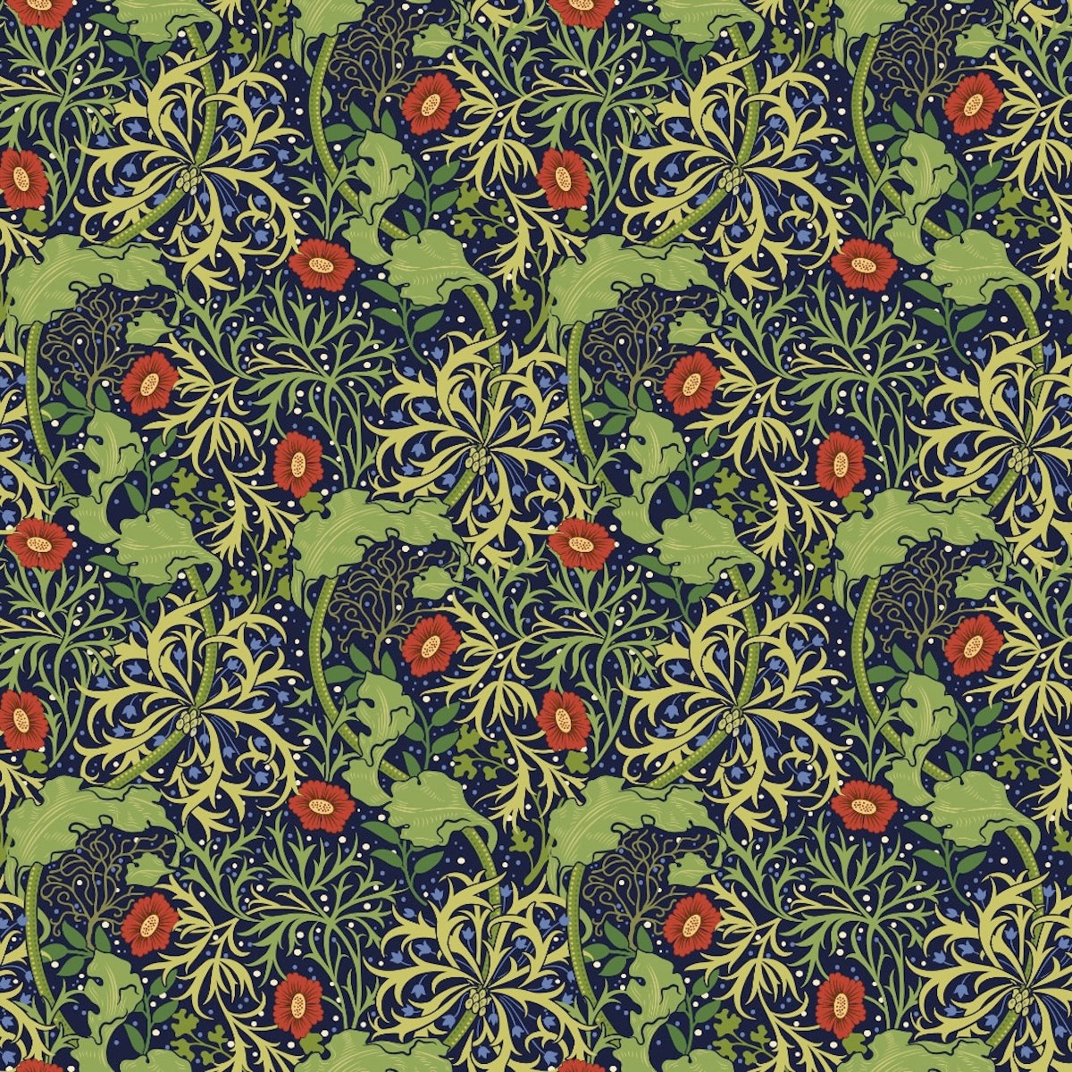 1037 - Seaweed Wallpaper - Dark Green-Red by Morris Collections