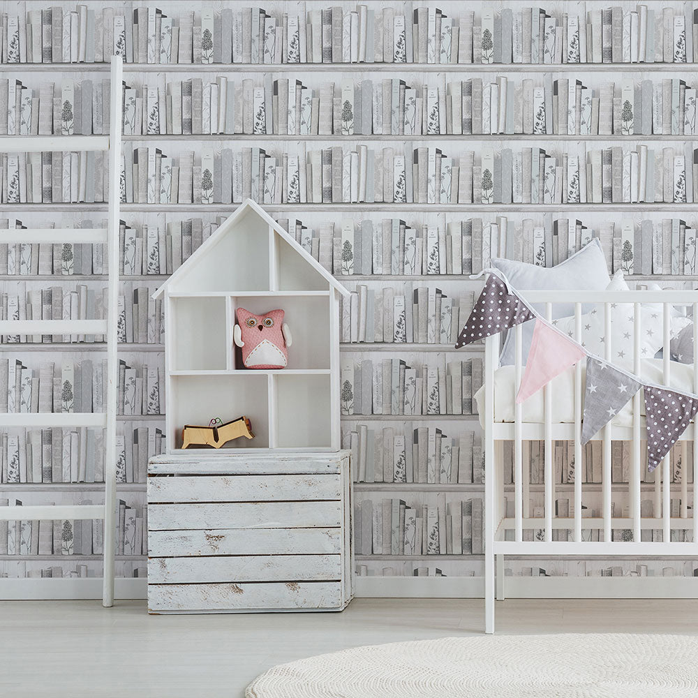 Botany Library Room Wallpaper - Gray