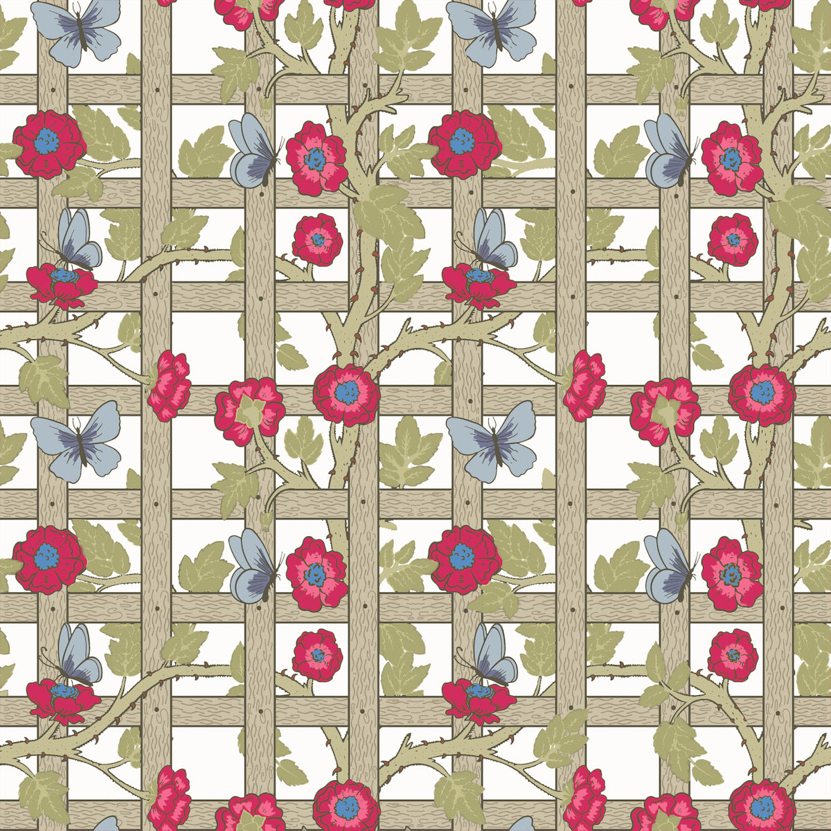 1039 - Trellis Wallpaper - Linen White  by Morris Collections