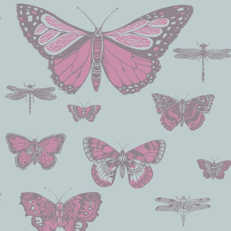 Butterflies & Dragonflies Wallpaper - Fuchsia & Mink on Seafoam - 103/15062