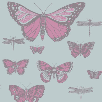 Butterflies & Dragonflies Wallpaper - Fuchsia & Mink on Seafoam - 103/15062