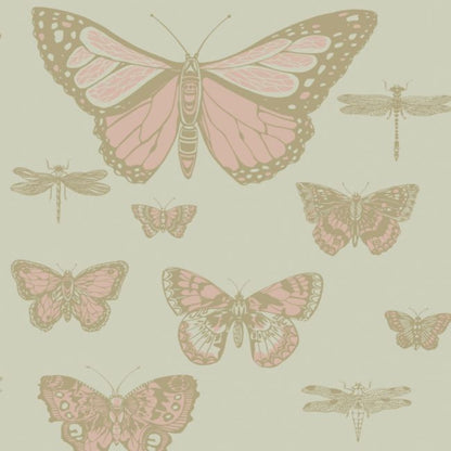 Butterflies & Dragonflies Wallpaper - Alabaster & Metallic Gold on Eau Du Nil - 103/15063