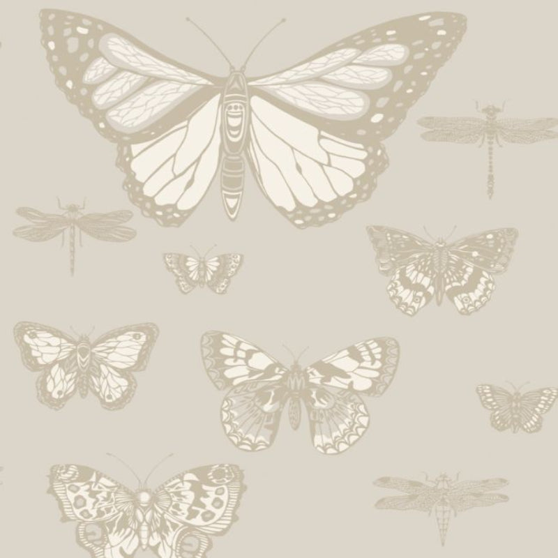 Butterflies & Dragonflies Wallpaper - Metallic Gilver & White on Stone - 103/15064