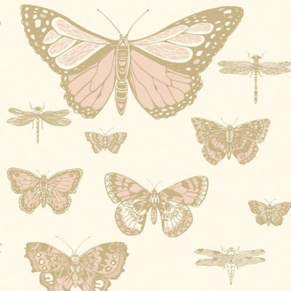Butterflies & Dragonflies Wallpaper - Alabaster & Metallic Gold on Pale Cream - 103/15066