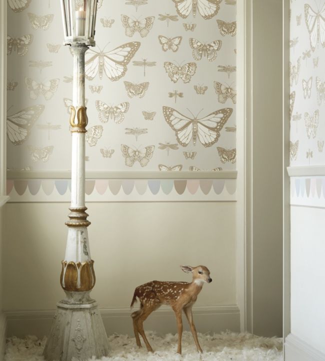 Butterflies & Dragonflies Wallpaper - Alabaster & Metallic Gold on Pale Cream - 103/15066