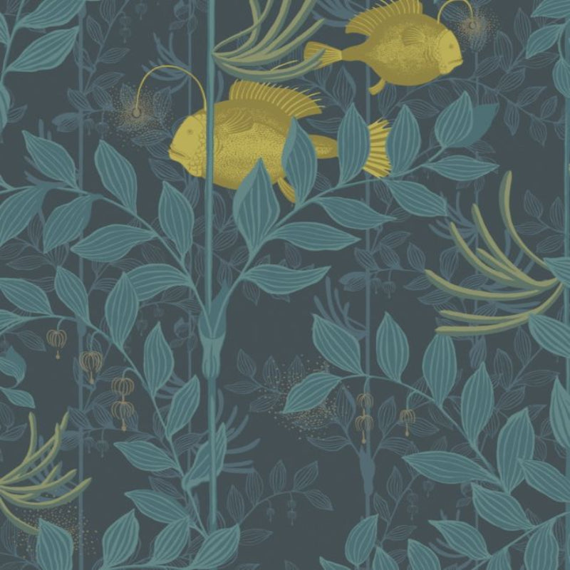 Nautilus Wallpaper - Chartreuse & Petrol on Midnight - 103/4018