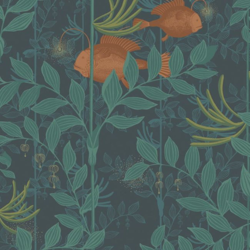 Nautilus Wallpaper - Orange & Teal on Ink - 103/4019