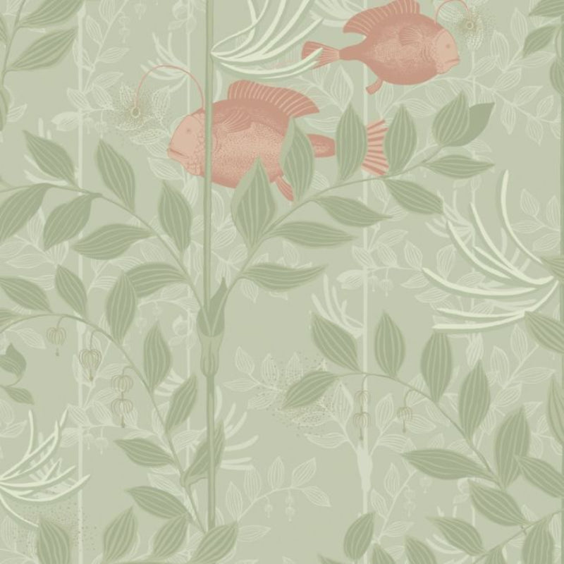 Nautilus Wallpaper - Coral and Soft Olive - 103/4020