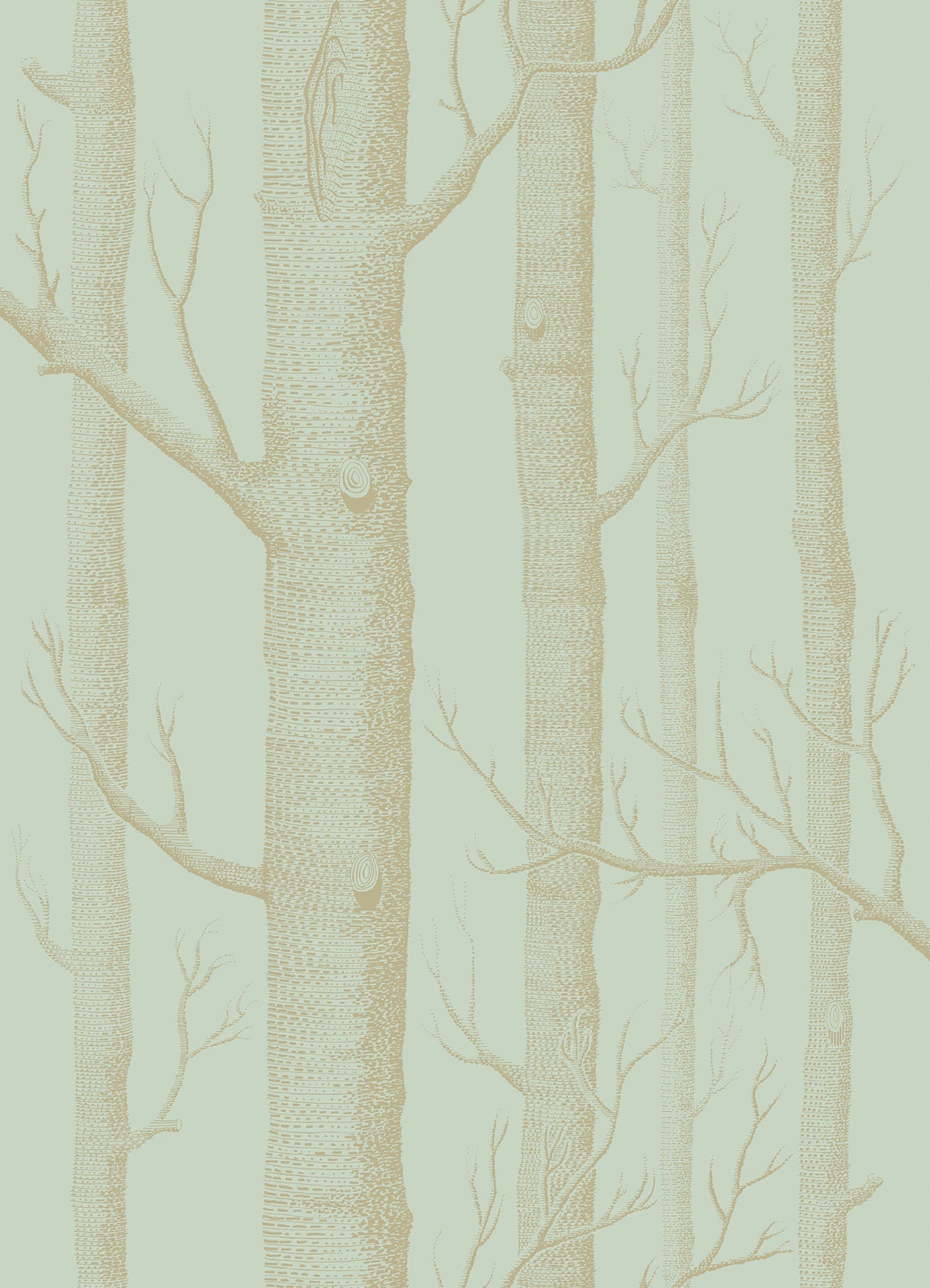 Woods Whimsical Wallpaper - Metallic Gold on Duck Egg - 103/5023