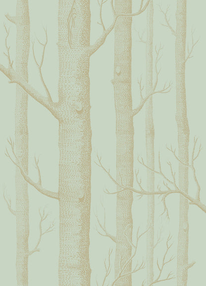 Woods Whimsical Wallpaper - Metallic Gold on Duck Egg - 103/5023