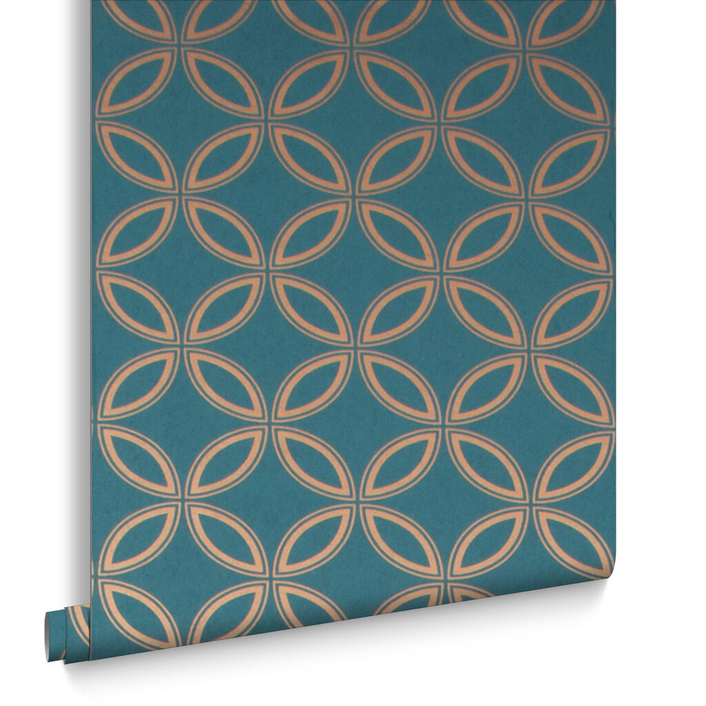 104068 - Eternity Wallpaper - Teal & Copper - Graham & Brown