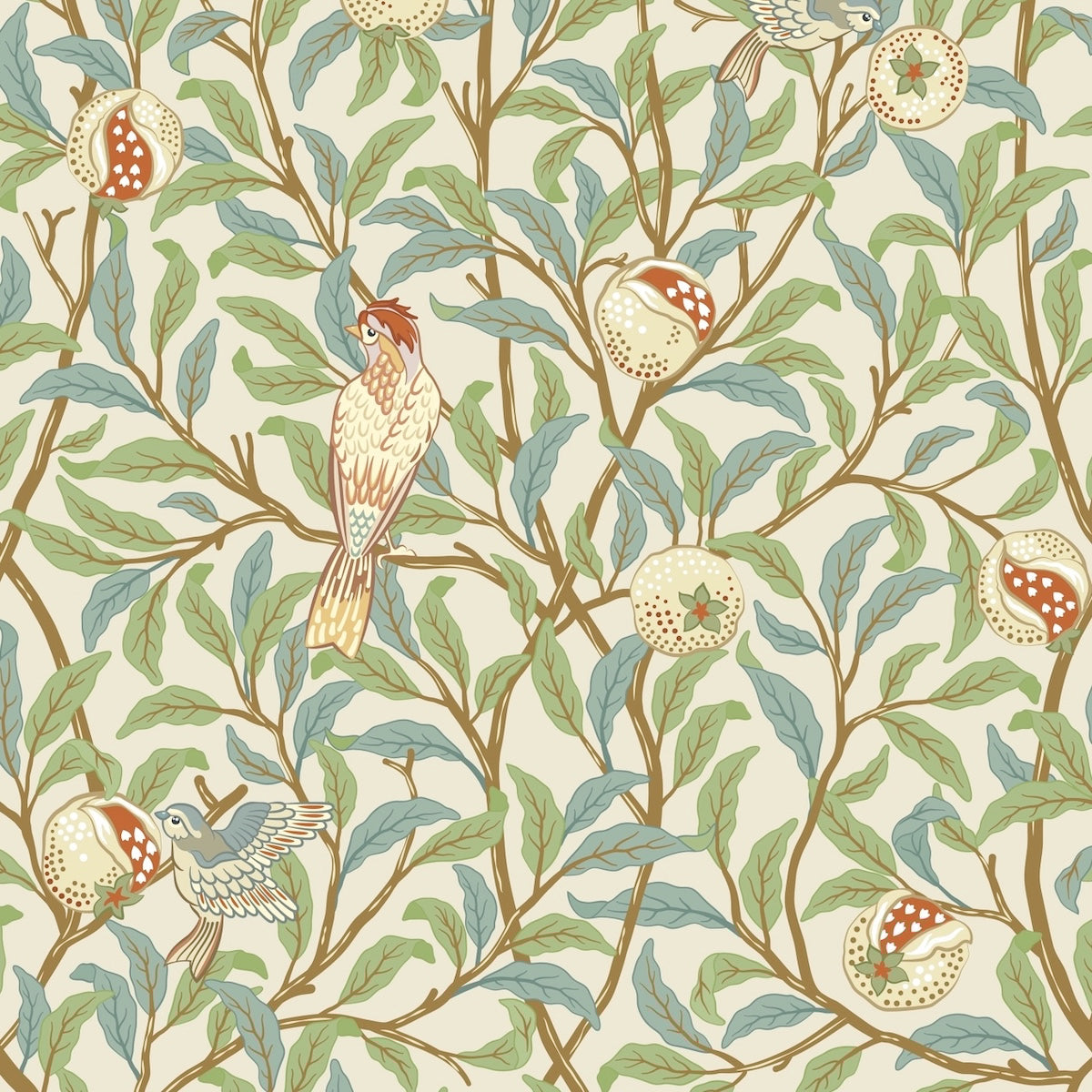 1040 - Bird & Pomegrante Wallpaper - Lace by Morris Collections