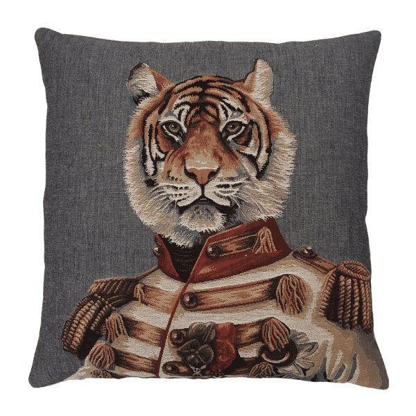 Captain Tiger Grey Tapestry Cushion with Feather Filler 