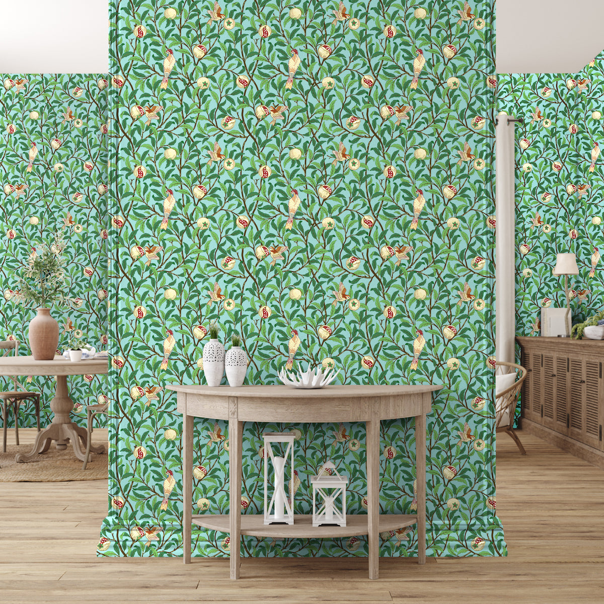 1041 - Bird & Pomegrante Wallpaper - Apple Green by Morris Collections