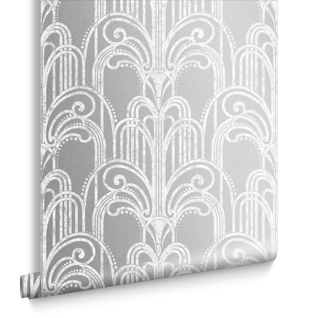 104297 - Art Deco Wallpaper - Silver - Graham & Brown