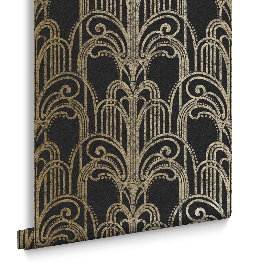 104299 - Art Deco Wallpaper - Black & Gold - Graham & Brown