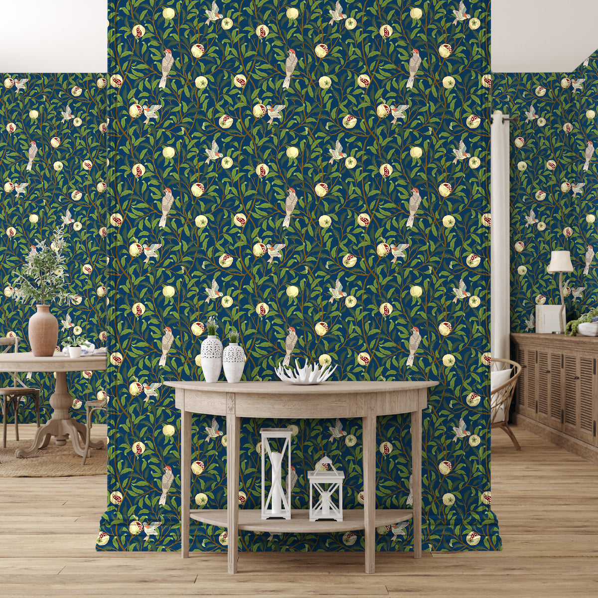 1042 - Bird & Pomegrante Wallpaper - Lapis by Morris Collections
