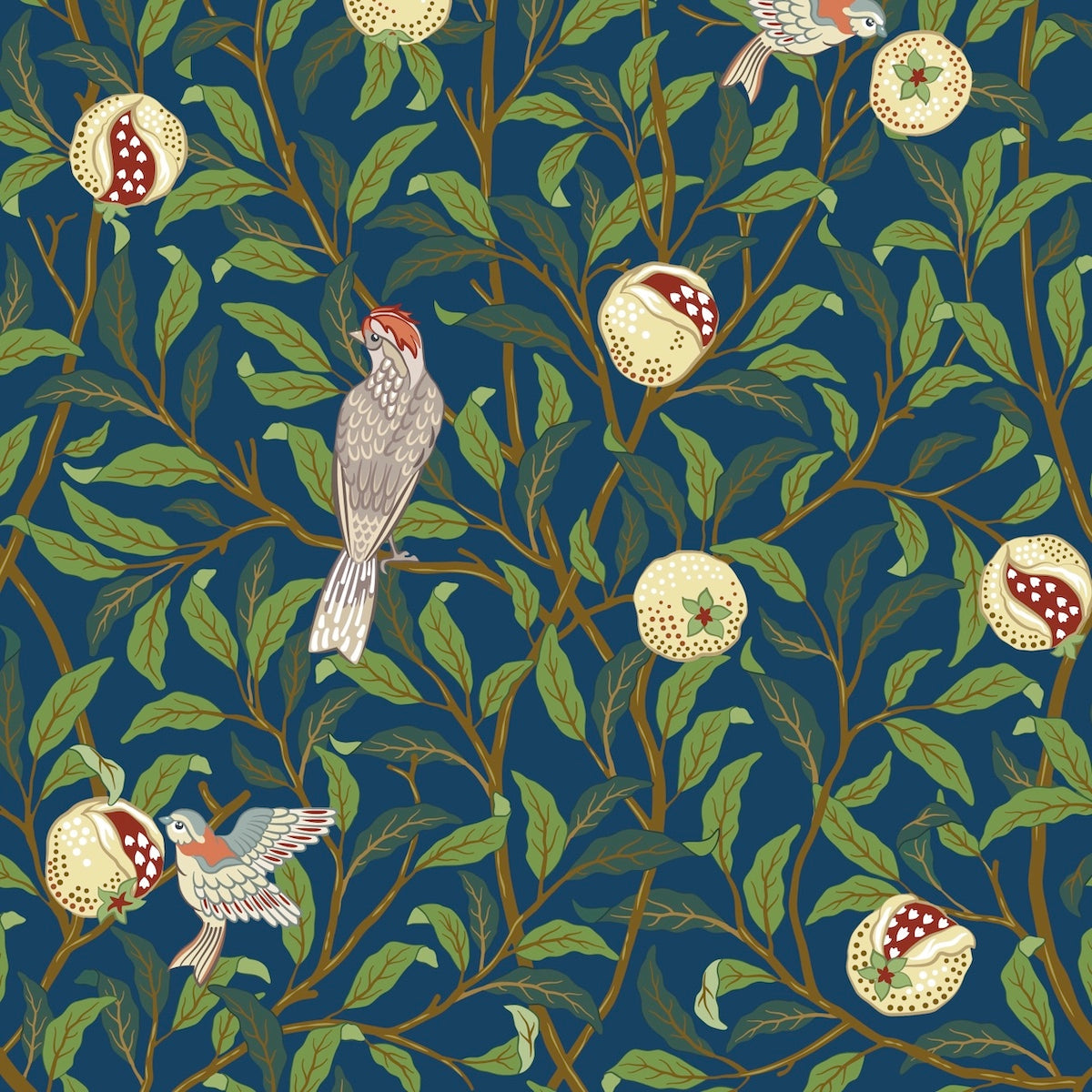 1042 - Bird & Pomegrante Wallpaper - Lapis by Morris Collections