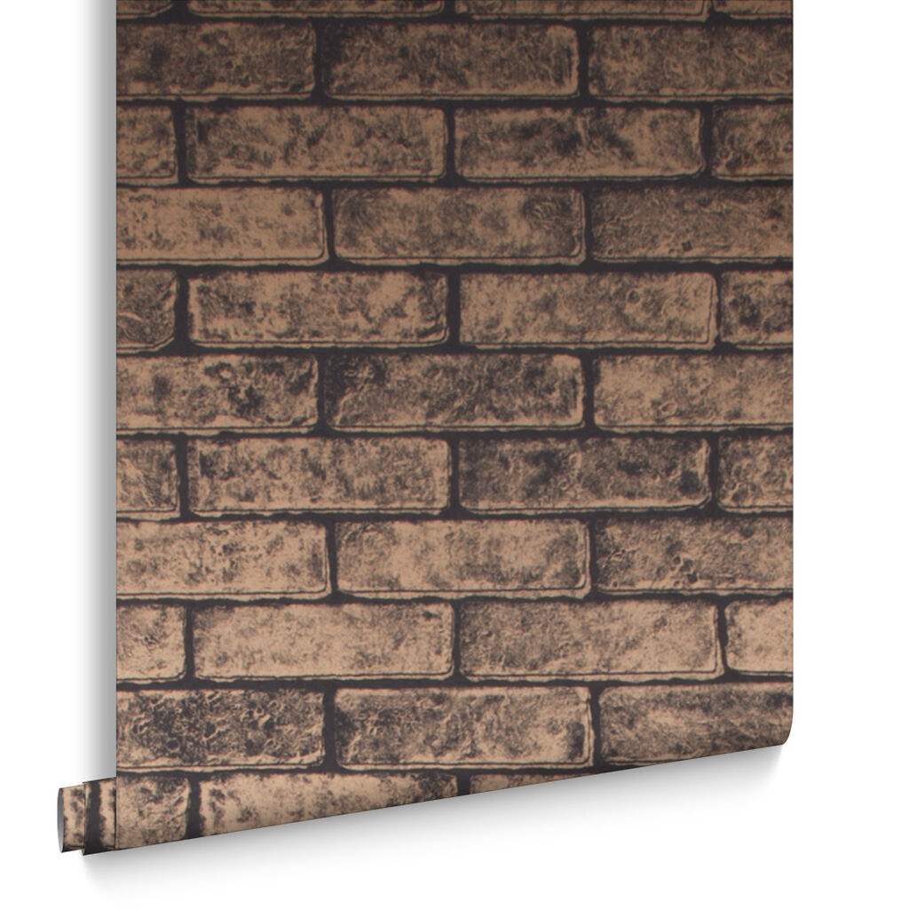 104383 - Metallic Brick Wallpaper - Bronze Black - Graham & Brown