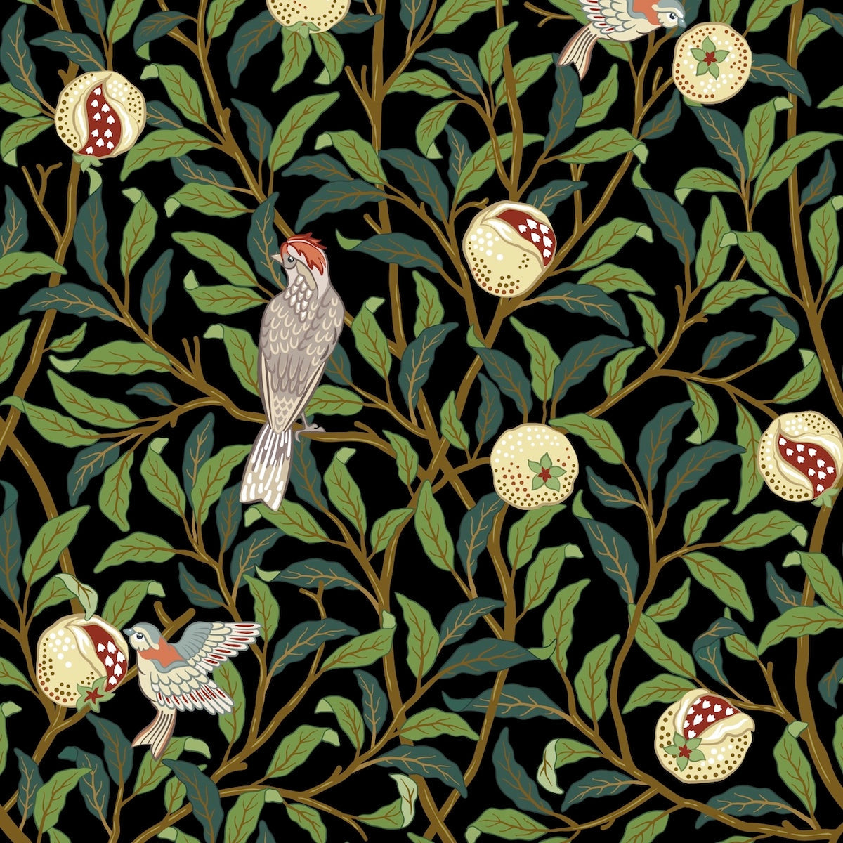 1043 - Bird & Pomegrante Wallpaper - Sable by Morris Collections