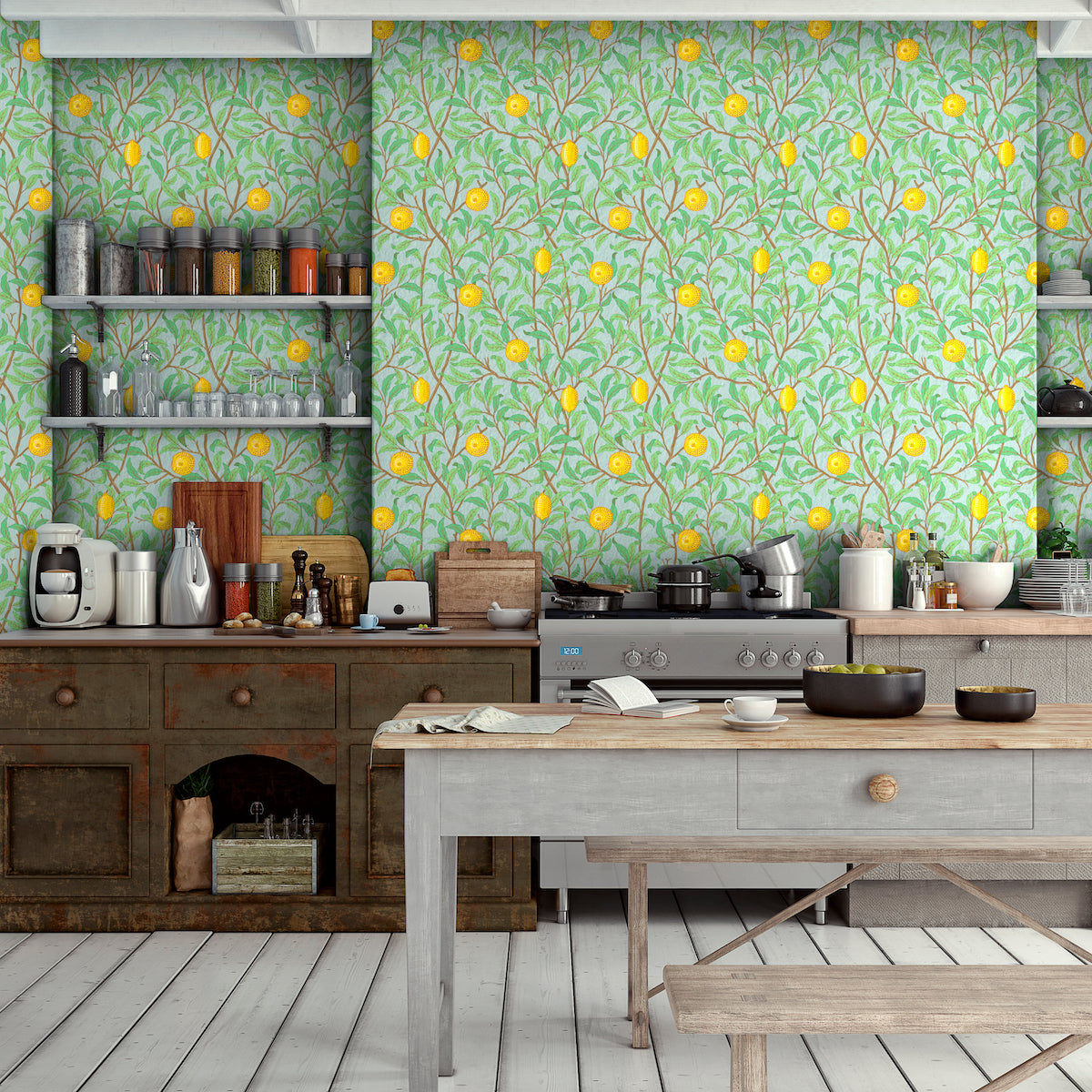 1045 - Lemon Tree Wallpaper - Sky-Blue by Morris Collections