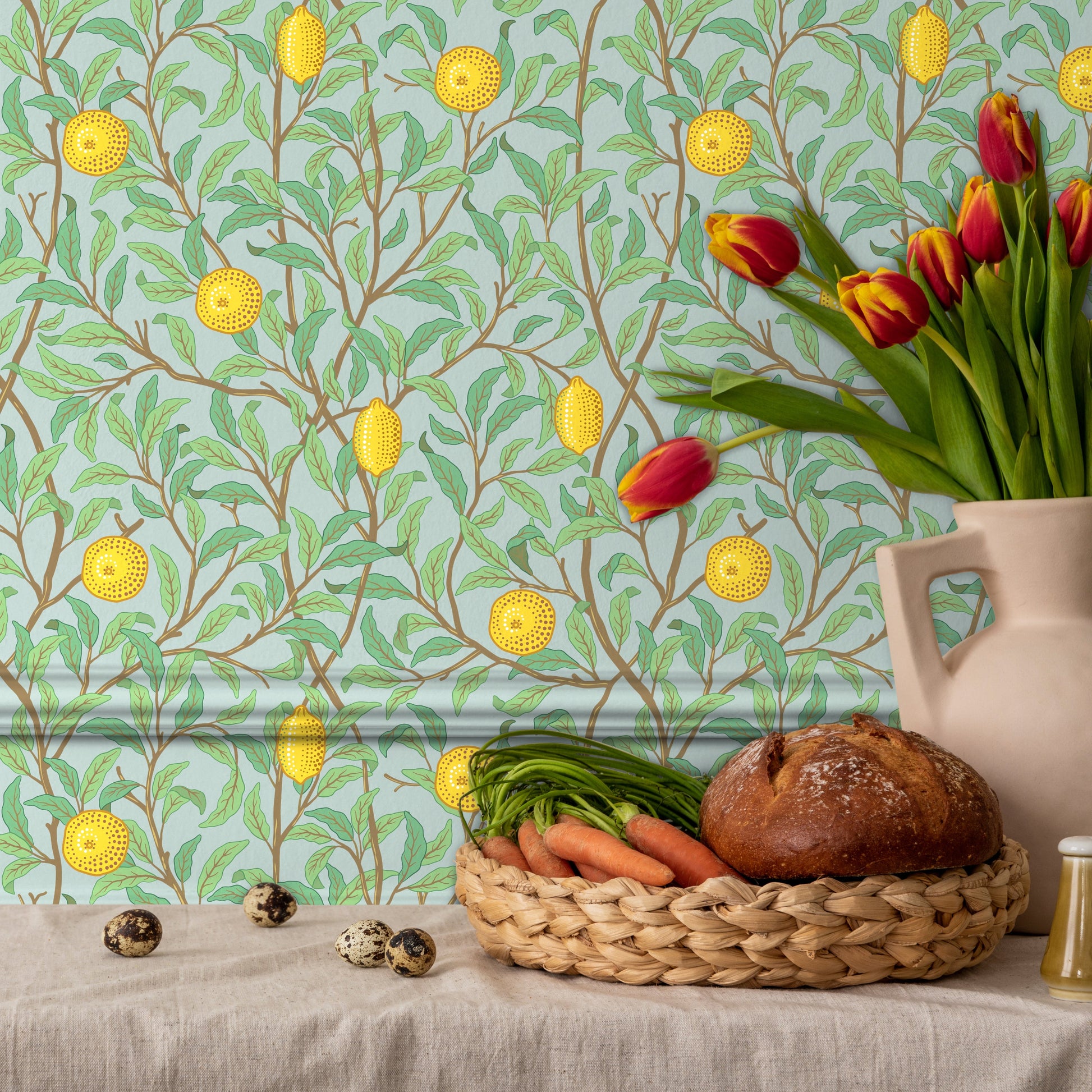1045 - Lemon Tree Wallpaper - Sky-Blue by Morris Collections