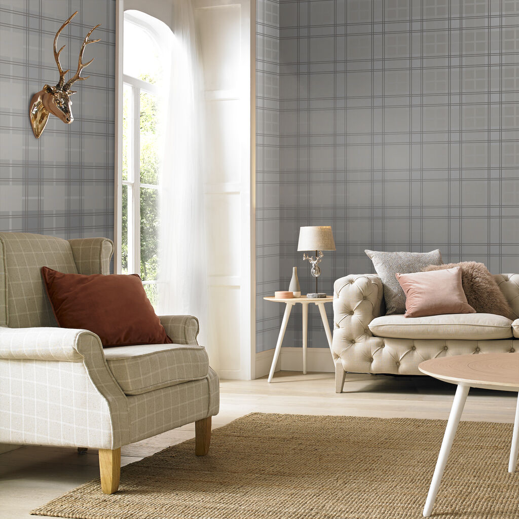 104722 - Tartan Wallpaper - Silver - Graham & Brown