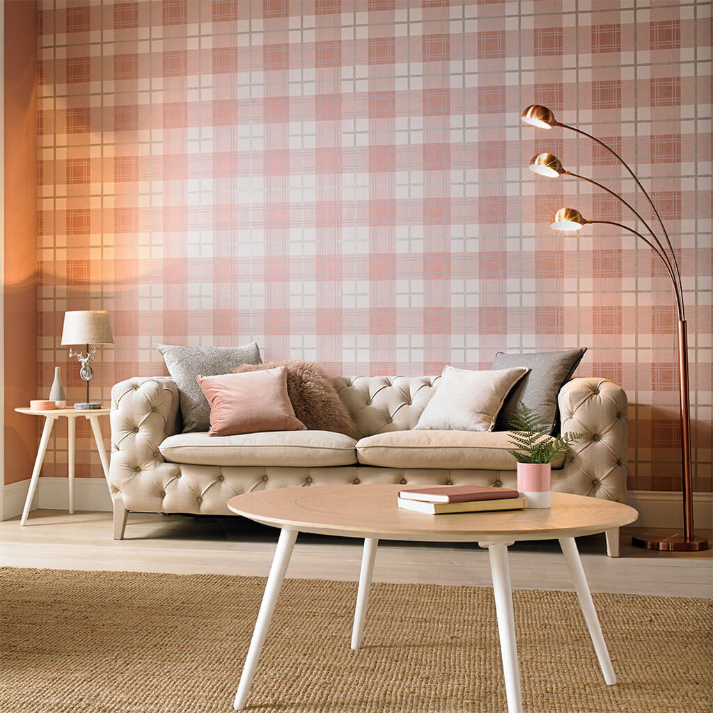 104723 - Tartan Wallpaper - Pink - Graham & Brown