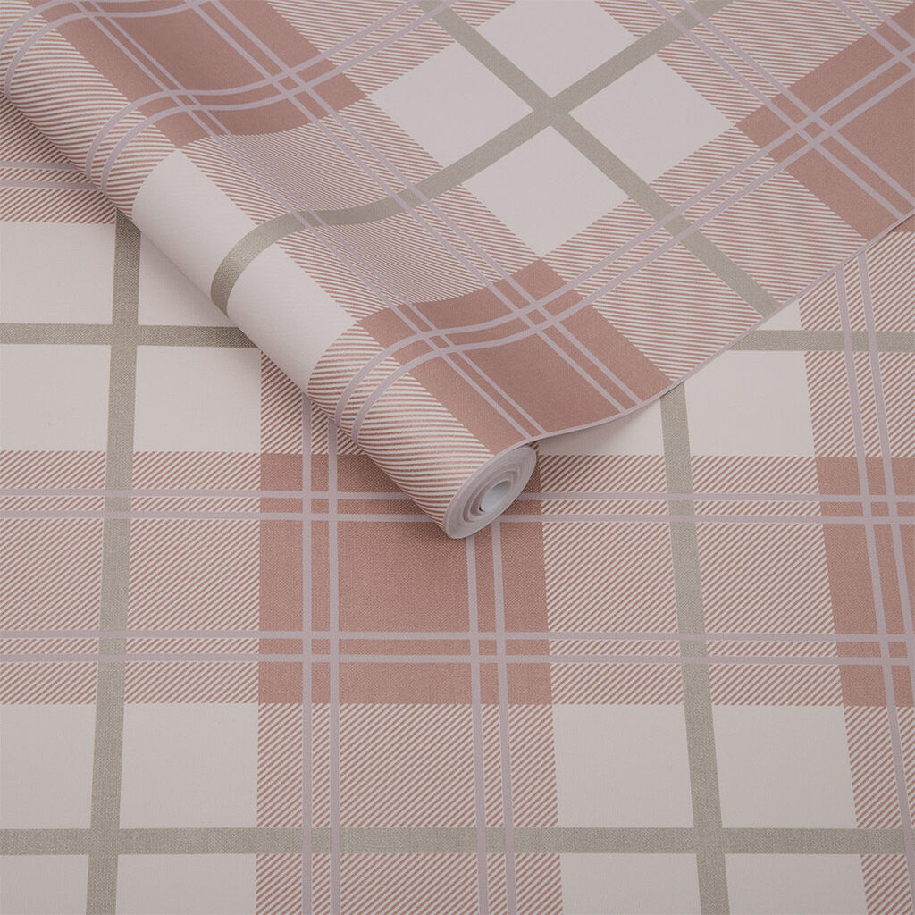 104723 - Tartan Wallpaper - Pink - Graham & Brown