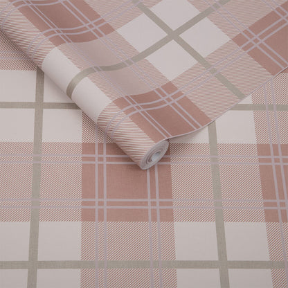 104723 - Tartan Wallpaper - Pink - Graham & Brown