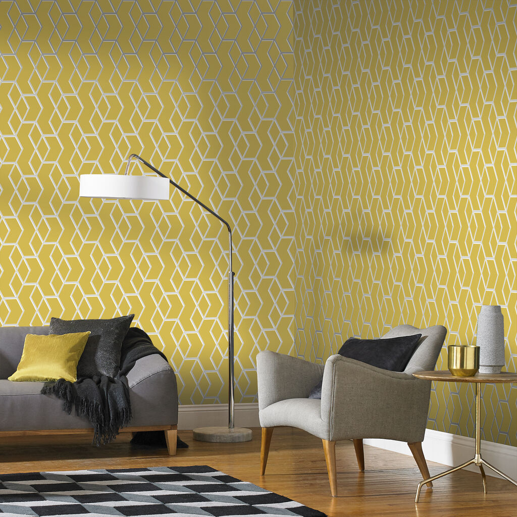 104731 - Archetype Wallpaper - Yellow Silver - Graham & Brown