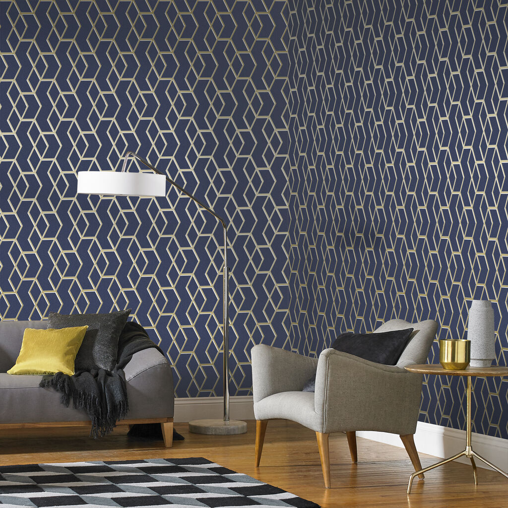 104735 - Archetype Wallpaper - Navy Gold - Graham & Brown