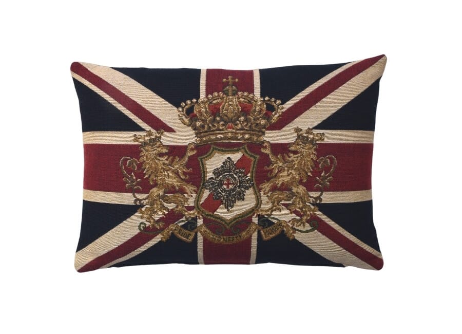 Union Jack Crest Oblong Tapestry Cushion with Feather Filler 
