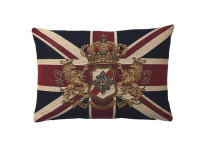 Union Jack Crest Oblong Tapestry Cushion with Feather Filler 