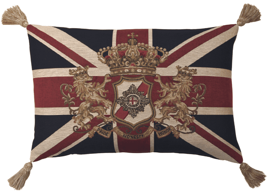 Union Jack Crest Large Tapestry Cushion With Tassels with Feather Filler 
